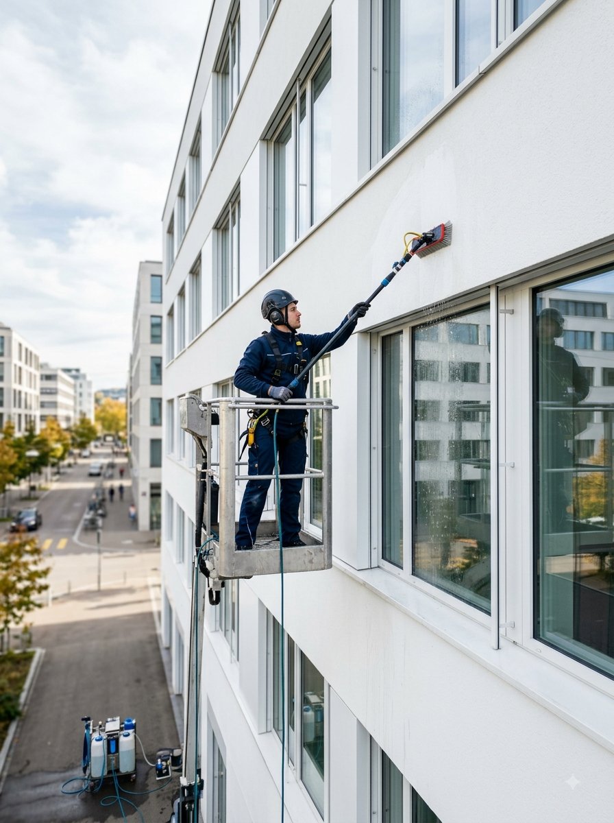 Reinigung einer Gebäudefassade