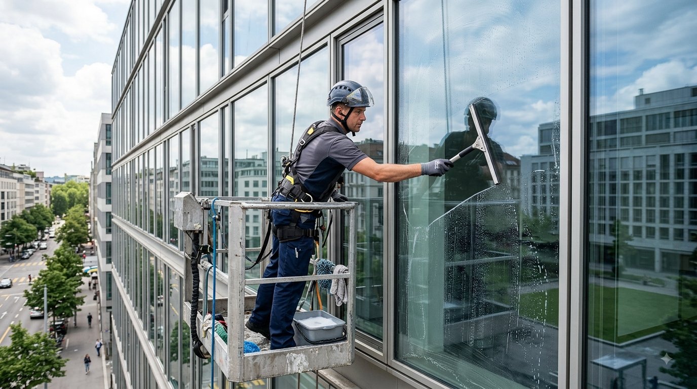 Fensterreinigung an einer Fassade